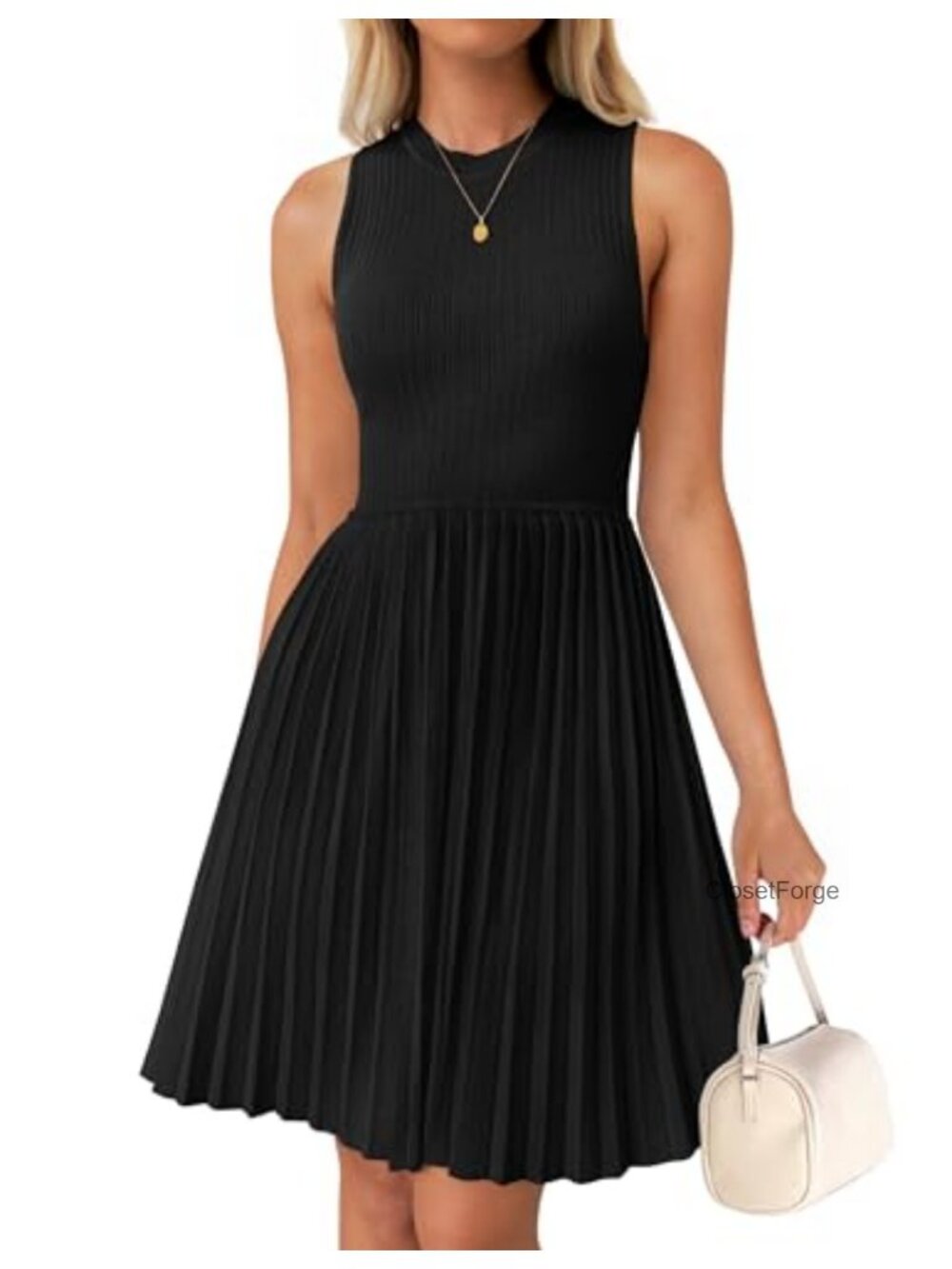 Sleeveless Pleated Mini Dress High Waist A-Line Summer Knit